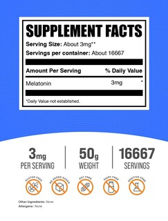 Foto 2 | Foto 2 | Suplemento Para Dormir Bulksupplements.com Melatonina 3 Mg En Polvo - Venta Internacional.