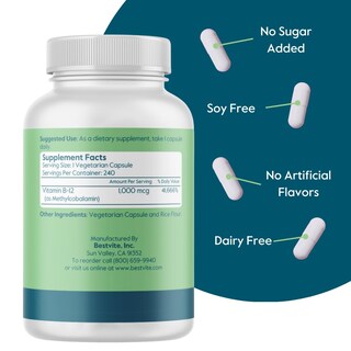 Foto 2 | Foto 2 | Vitamina B12 Bestvite Metilcobalamina 1000 Mcg 240 Cápsulas - Venta Internacional.