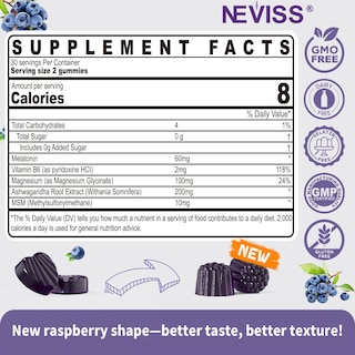 Foto 2 | Foto 2 | Suplemento De Gomitas De Melatonina Neviss De 60 Mg Para Más De 50 Adultos, 60 Unidades - Venta Internacional.