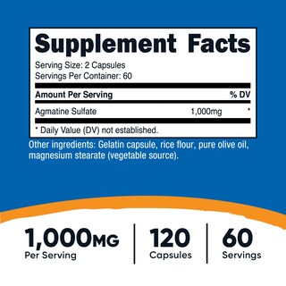 Foto 2 | Foto 2 | Suplemento Nutricost Sulfato De Agmatina 1000 Mg 120 Cápsulas - Venta Internacional.
