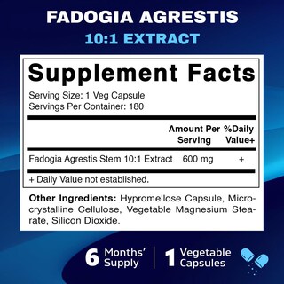 Foto 2 | Foto 2 | Suplemento Vitamínico Extracto de Fadogia Agrestis 600 Mg 180 Cápsulas - Venta Internacional