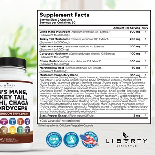 Foto 2 | Foto 2 | Suplemento Liberty Lifestyle Lifestyle Lions Mane Hongo Con Cola De Pavo Reishi Cordyceps Chaga - Venta Internacional.