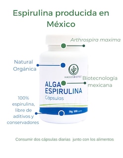 Foto 3 | Foto 3 | Alga Espirulina Cápsulas Hadosbiotec Pack 3 Piezas 100 Cápsulas 50 G C/u Ingredientes Naturales 100% Alga Espirulina Maxima Sin
