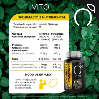 Foto 2 | Foto 2 | Suplemento Alimenticio Vito Vitamina D3 + K2 con Aceite de Linaza 120 cápsulas 440 mg