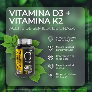 Foto 4 | Foto 4 | Suplemento Alimenticio Vito Vitamina D3 + K2 con Aceite de Linaza 120 cápsulas 440 mg