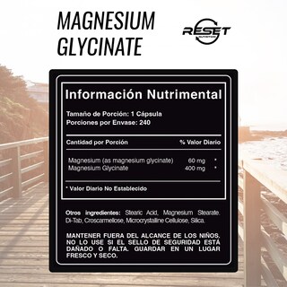 Foto 2 | Foto 2 | Suplemento Reset Nutrition Magnesio Glicinato 400 mg Sueño Reparador Relajación y Alivio Muscular 60 Cápsulas