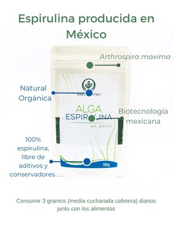 Foto 3 | Foto 3 | Alga Espirulina En Polvo Hadosbiotec Pack 3 Piezas 100 G C/u Ingredientes Naturales 100% Alga Espirulina Sin Conservadores