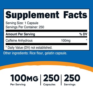 Foto 2 | Foto 2 | Píldoras De Cafeína Nutricost 100 Mg/porción 250 Cápsulas - Venta Internacional.