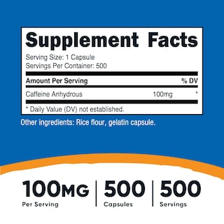 Foto 2 | Foto 2 | Píldoras De Cafeína Nutricost 100 Mg 500 Cápsulas - Venta Internacional.