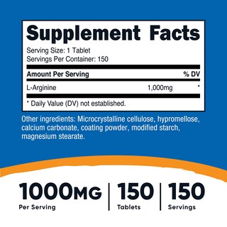 Foto 2 | Foto 2 | Suplemento Nutricost En Tabletas De L-arginina De 1000 Mg (150 Tabletas) - Venta Internacional.