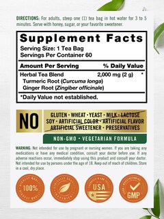 Foto 2 | Foto 2 | Té De Cúrcuma Carlyle Con Jengibre 60 Bolsitas De Té Sin Cafeína - Venta Internacional.