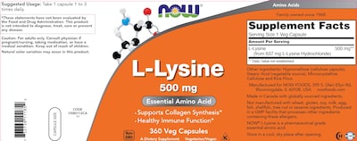 Foto 3 | Foto 3 | Supplement Now L-lisina 500 Mg 360 Cápsulas (paquete De 2) - Venta Internacional.