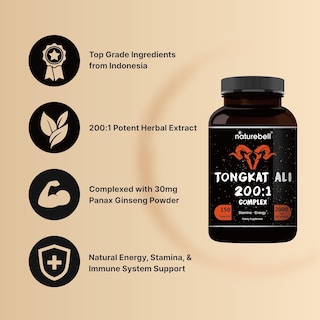 Foto 4 | Foto 4 | Suplemento Naturebell Tongkat Ali 200:1 Extracto 2000 Mg 150 Cápsulas - Venta Internacional.