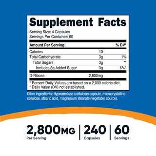 Foto 2 | Foto 2 | Suplemento Nutricost D-ribose 700 Mg (2800 Mg/porción), 240 Cápsulas - Venta Internacional.
