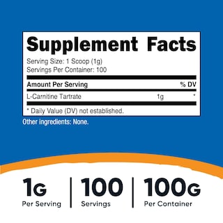 Foto 2 | Foto 2 | Suplemento Nutricost De Tartrato De L-carnitina En Polvo 100 G - Venta Internacional.