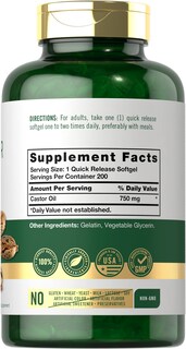 Foto 2 | Foto 2 | Suplemento De Aceite De Ricino Carlyle 750 Mg 200 Cápsulas Blandas Sin Ogm - Venta Internacional.