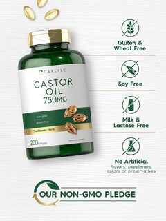 Foto 4 | Foto 4 | Suplemento De Aceite De Ricino Carlyle 750 Mg 200 Cápsulas Blandas Sin Ogm - Venta Internacional.