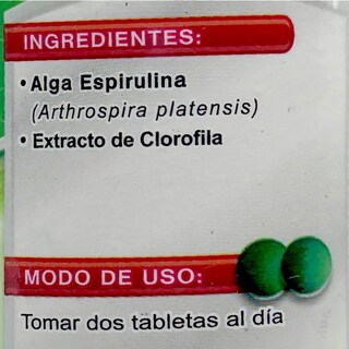 Foto 5 | Foto 5 | Suplemento Alimenticio Supra Spiru Tabs Spirulina y Clorofila 72 Tabletas 500 MG