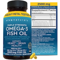 Suplemento De Aceite De Pescado Omega 3 Triple Strength De Viva Naturals, 2500 Mg - Venta Internacional.