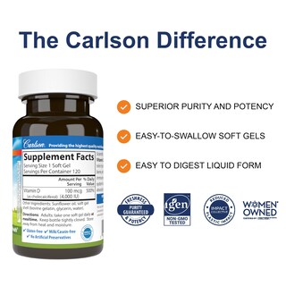 Foto 2 | Foto 2 | Suplemento De Vitamina D Carlson D3 4000 Ui 120 Cápsulas Blandas - Venta Internacional.
