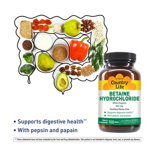 Foto 2 | Foto 2 | Suplemento De Clorhidrato De Betaína Country Life Con Pepsina 600 Mg - Venta Internacional.
