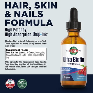 Foto 2 | Foto 2 | Suplemento Kal Ultra Biotina, 10000 Mcg, Líquido, 59 Porciones, 60 Ml - Venta Internacional.