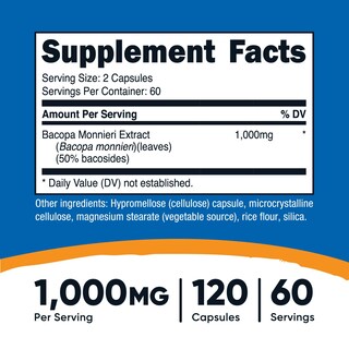 Foto 2 | Foto 2 | Suplemento Nutricost Extracto De Bacopa Monnieri 1000 Mg 120 Cápsulas - Venta Internacional.