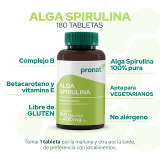 Foto 5 | Foto 5 | Suplemento Alimenticio Pronat Alga Spirulina Orgánica 180 Tabletas