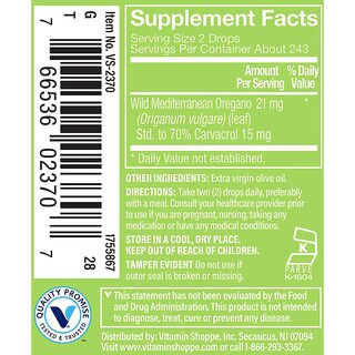Foto 3 | Foto 3 | Suplemento Aceite de Orégano Vitamin Shoppe con Carvacrol 13.5 ml - Venta Internacional