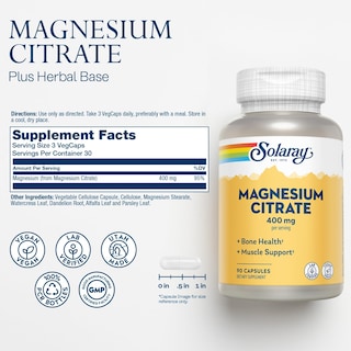 Foto 2 | Foto 2 | Suplemento De Citrato De Magnesio Solaray, 400 Mg, 90 Cápsulas Vegetales - Venta Internacional.