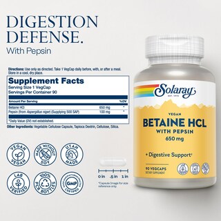 Foto 2 | Foto 2 | Suplemento Solaray De Betaína Vegana Hcl Con Pepsina 90 Cápsulas Vegetales - Venta Internacional.