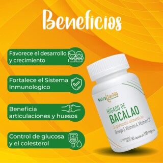 Foto 5 | Foto 5 | Aceite de Hígado de Bacalao en cápsulas + Vitamina A y D. Beneficia sistema inmune. Suplemento alimenticio. 60 Cápsulas