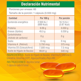 Foto 6 | Foto 6 | Aceite de Hígado de Bacalao en cápsulas + Vitamina A y D. Beneficia sistema inmune. Suplemento alimenticio. 60 Cápsulas