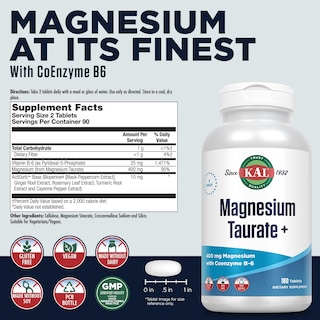 Foto 2 | Foto 2 | Suplemento Kal De Taurato De Magnesio 400 Mg Con Coenzima B6 180 Tabletas - Venta Internacional.