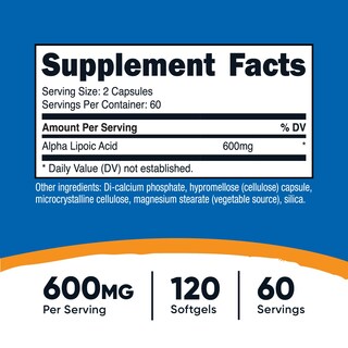 Foto 2 | Foto 2 | Suplemento Nutricost De Ácido Alfa Lipoico 600 Mg 120 Cápsulas - Venta Internacional.