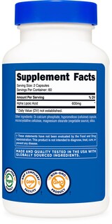 Foto 7 | Foto 7 | Suplemento Nutricost De Ácido Alfa Lipoico 600 Mg 120 Cápsulas - Venta Internacional.
