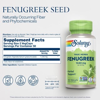 Foto 2 | Foto 2 | Suplemento Solaray De Semillas De Fenogreco, 1240 Mg Para La Digestión, 100 Cápsulas Vegetales - Venta Internacional.