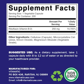 Foto 2 | Foto 2 | Suplemento Vitamático De Vitamina B2 (riboflavina) 250 Mg 200 Cápsulas - Venta Internacional.