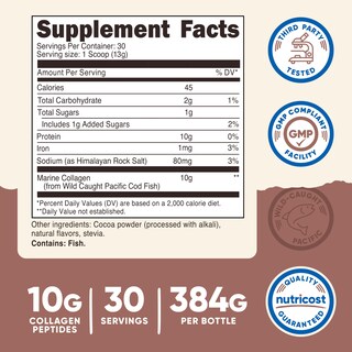 Foto 2 | Foto 2 | Suplemento De Colágeno Marino Nutricost Con Sabor A Chocolate, 30 Porciones - Venta Internacional.