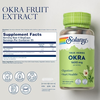 Foto 2 | Foto 2 | Suplemento Solaray Okra Fruit 1600 Mg De Fibra Soluble, 100 Cápsulas Vegetales - Venta Internacional.