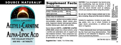 Foto 4 | Foto 4 | Acetil L-carnitina Y Ácido Alfa-lipoico De Supplement Source Naturals 650 Mg, 60 Comprimidos - Venta Internacional.