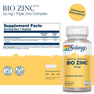 Foto 2 | Foto 2 | Suplemento Solaray Bio Zinc, 15 Mg, Complejo Triple De Zinc, 100 Cápsulas Vegetales - Venta Internacional.