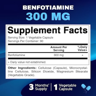 Foto 4 | Foto 4 | Suplemento Vitamático De Benfotiamina 300 Mg 90 Cápsulas - Venta Internacional.