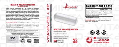 Foto 3 | Foto 3 | Suplemento Metabólico Vitamina D3 + K2 7000 Ui 90 Cápsulas - Venta Internacional