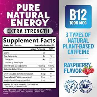Foto 2 | Foto 2 | Energy Gummies Nature's Nutrition Con Vitamina B12, 1000 Mcg, 60 Cápsulas Masticables - Venta Internacional.