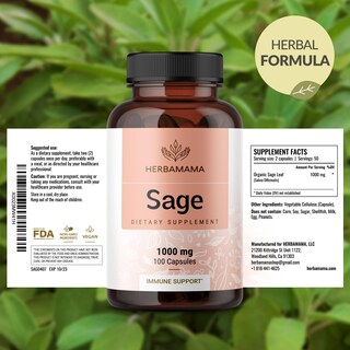 Foto 7 | Foto 7 | Suplemento Herbamama Sage Leaf 1000 Mg 100 Cápsulas Vegano Sin Ogm - Venta Internacional.