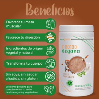 Foto 5 | Foto 5 | Proteína Vegana en Polvo NutraSien100 Sabor Chocolate Sin Azúcar/ Sin Soya/ Sin Lactosa 500 g