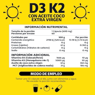 Foto 6 | Foto 6 | Suplemento Alimenticio Beyond Vitamins Vitamina D3 Vitamina K2 Aceite De Coco Mct 60 Cápsulas