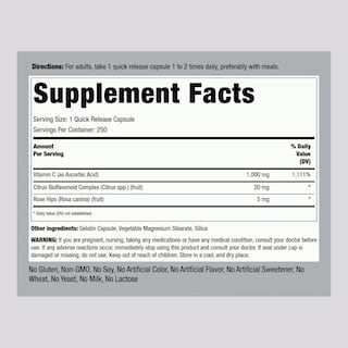 Foto 2 | Foto 2 | Suplemento Piping Rock De Vitamina C 1000 Mg 250 Cápsulas - Venta Internacional.