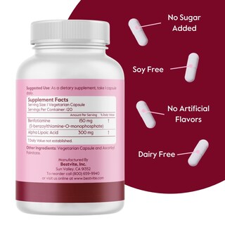 Foto 2 | Foto 2 | Suplemento Bestvite Benfotiamina 150 Mg/ácido Alfa Lipoico 300 Mg - Venta Internacional.
